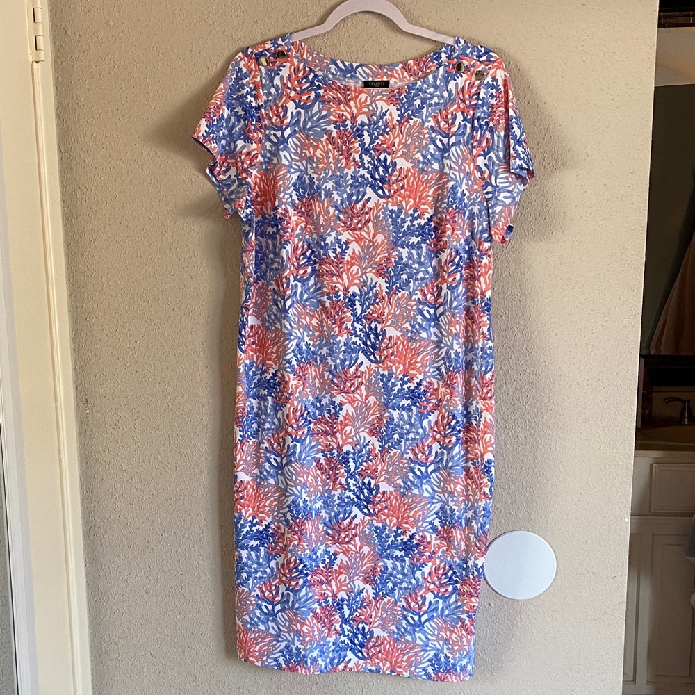 Talbots Coral and Blue Floral Midi Dress